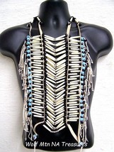 Native American Style Handmade Regalia White Hairpipe Blue Beaded Breastplate - £123.79 GBP