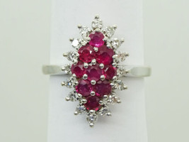 Marquise-Shaped Ruby Pave &amp; Diamond Filigree Ring 14k White Gold Size 5 Gemworld - £1,001.40 GBP