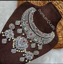 Estilo Bollywood Chapado en Oro Indio Circonita Joyería Collar Pendientes Haram - £149.41 GBP