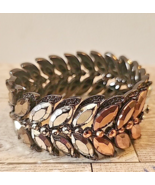 Art Deco Wrist Jewelry Stretch Bracelet Silver Gunmetal Black and Gold T... - $18.69