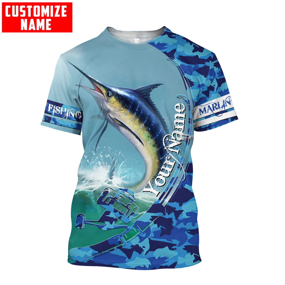 Custom Name Marlin fishing 3D Printing Mens t shirt Cool Summer Fashion ... - $29.40