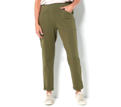 Joan Rivers French Terry Tapered Pants with Pockets - Dark Olive, Small - £17.99 GBP