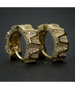Vintage Men&#39;s Simulated Diamond Huggies Hoop Eaarings 14k Yellow Gold Pl... - £44.13 GBP