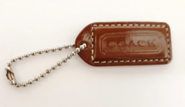 Vintage COACH Key Fob Chain Hang Tag 2&quot; Brown Patent Leather - £23.68 GBP