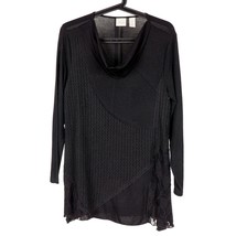 Chicos Womens Blouse 1P M 8P Black Lace Drapped Neck Long Tunic Stretch Knit - £13.97 GBP