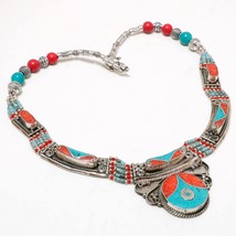 Tibetan Turquoise Red Coral Handmade Ethnic Jewelry Necklace Nepali 18&quot; SA 4957 - £20.13 GBP