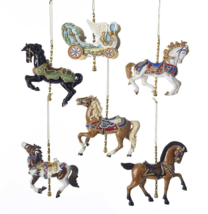 Kurt Adler 4&quot; Set Of 6 Carousel Horse &amp; Chariot Christmas Ornament Set C7616 - £87.83 GBP