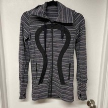 Lululemon Stride Jacket Black Gray Stripes Galore Zip Up Hoodie Womens Size 2 - £35.78 GBP