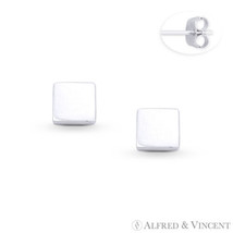 6mm Classic Flat Square Stud Earrings w/ Push-Back Posts in .925 Sterling Silver - £11.50 GBP