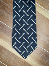 Van Heusen Navy Green &amp; Beige Pattern 100% Silk Necktie Tie  - £7.75 GBP