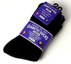 Ladies Diabetic Crew Socks Loose Fit Cotton Plus 3 Pack Black Size 9 - 11 - $9.49