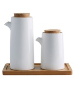 Oil And Vinegar Dispenser Bottle Set, White Ceramic Olive Oil Or Soy Sau... - $40.99