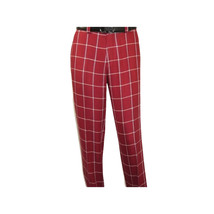 Men INSERCH premium Soft Cool Linen  2pc Walking Leisure suit 7098 Red Plaid image 5