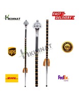 Drum Major Mace Stave &amp; Stick Black Beech Wood Shaft Golden Cord Chrome ... - $160.00+