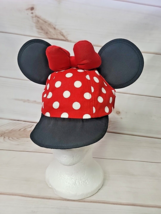 Disney Parks Minnie Mouse Ears Red White Polka Dot Adjustable Youth Hat Cap Bow - £11.98 GBP