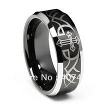 Free Shipping Price Hot Sales 8mm Beveled Black Cross New Tungsten Carbide Ring  - £30.94 GBP