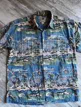 Men’s Large Kahala Avi Collection Hawaiian Shirt Marlin Fish Beach Boats... - £15.43 GBP