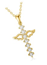 14K Real Gold Cross Necklace for Women,Yellow Gold 5A - £599.61 GBP