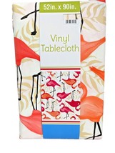 Pink Orange Flamingos Vinyl Tablecloth 52&quot; X 90&quot; Polyester PVC-Free Kitc... - $19.97