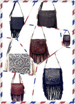 100% Genuine Leather Tooled Fringe Crossbody Messenger bag 7 colors  - £35.95 GBP