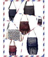 100% Genuine Leather Tooled Fringe Crossbody Messenger bag 7 colors  - £35.54 GBP