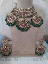 VeroniQ Trends-Heavy Bridal Set In Kundan and Kemp Stone With Green Quartz Beads - £538.32 GBP