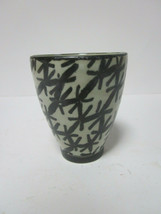 Vintage Artist Signed Hand Made Pottery Cup Asian Star Bamboo Design In Black - £7.81 GBP