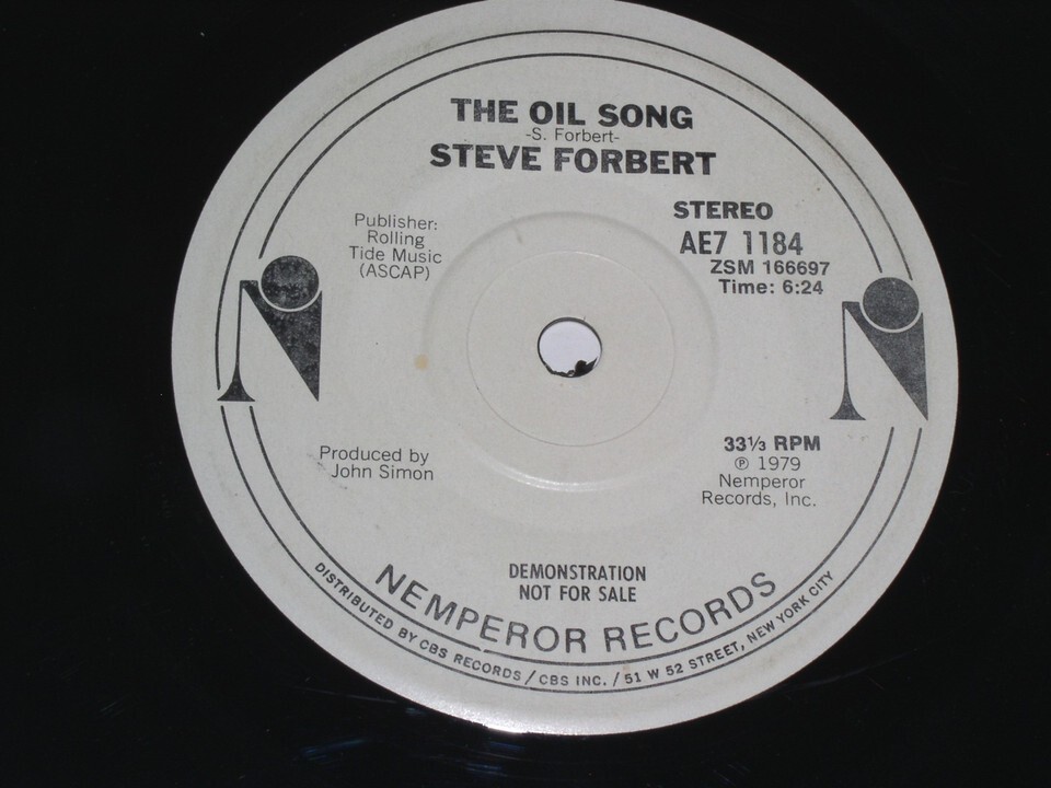 Steve Forbert Oil Song 45 Rpm Record Single Sided Nemperor 1184 Promo VG++ - $9.99