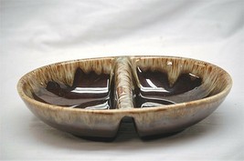 Old Vintage Brown Drip Divided Oval Vegetable Bowl Art Pottery MCM Unknown Maker - £15.73 GBP