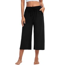 Womens Capri Pants Wide Leg Shorts Loose Flowy Pajama Yoga Capris With Pockets F - £26.74 GBP