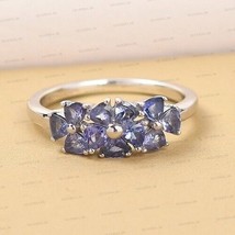Trillion Cut Simulated Tanzanite Women&#39;s Engagement Ring Gold Plated 925 Silver - £102.63 GBP