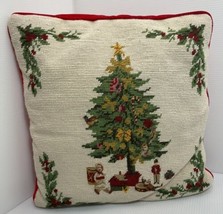 VTG Needlepoint Christmas Tree Presents Throw Pillow 13&quot; Velvet Back Old Fashion - £14.51 GBP