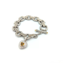 Judith Ripka Sterling Silver CZ &amp; Citrine Heart Charm Link Toggle Bracelet 8.5&quot; - £139.39 GBP