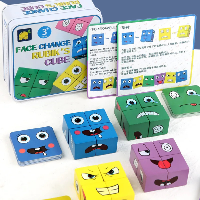 Face Expression Changing Cube Table Interactive Games Educational Toys Wooden - £12.09 GBP+