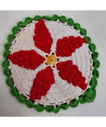 Vintage Hand Crochet Hot Pad Red White Grapes 5 Inch - £9.03 GBP