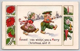 Christmas Dutch Children Poinsettias Windmills Postcard U27 - £5.44 GBP