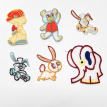 Vintage Lot 6 Mix Patches Animals Bunny Elephant Bear Boy Embroidery Iron-On 3&quot; - $8.88