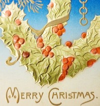 Merry Christmas 1910 Greeting Postcard Embossed Holly Anchor Nautical PCBG6B - £23.59 GBP