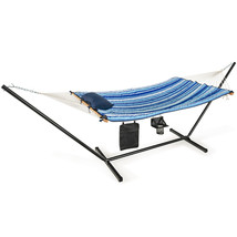 Costway Hammock Chair Stand Set Cotton Swing w/ Pillow Cup Holder Indoor Outdoor - £135.50 GBP