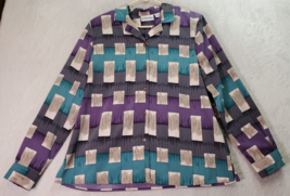 Alfred Dunner Shirt Women Size 12 Multi Geo Print Polyester Collared Button Down - £14.34 GBP