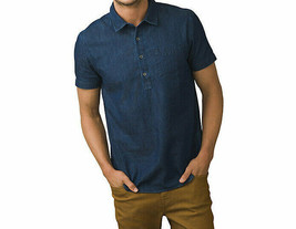 New Mens XL Prana Organic Cotton Dark Blue Button Popover Shirt NWT SS Polo Coll - £141.65 GBP
