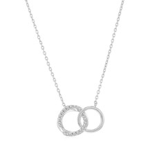 Sterling Silver Double Circle CZ Necklace - £29.03 GBP