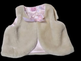 OG Our Generation Doll Faux Fur Vest  Sz 6/7 Beige Pink Satin Lined Bow Clothes  - £5.41 GBP