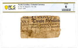 FR. NC-79 March 9, 1754 20S North Carolina Clnl PCGS Good Details (Damag... - £142.03 GBP