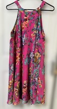 Betsey Johnson Halter Dress Pink Floral Chiffon Shift Flowy, Size 10 - £17.53 GBP