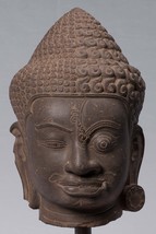 Antique Khmer Style Brown Stone Yaksha &amp; Yakshaswaroop Shiva Head  - 47cm/19&quot; - £2,893.95 GBP