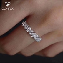 Wedding Rings For Women Silver Plated Simple Single Row Cubic Zirconia Temperame - £11.46 GBP