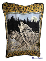 Shavel Vintage Wolves Animal Print Plush Reversible Blanket Throw Border 77x64 - £55.38 GBP