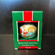 Hallmark Keepsake Baby&#39;s First Christmas Baby Boy Satin Ball Ornament 19... - $39.55