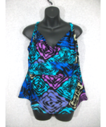 Coco Reef Women&#39;s Swimsuit Top Blue Purple Adjustable Built in Bra 16W 38C - £13.36 GBP